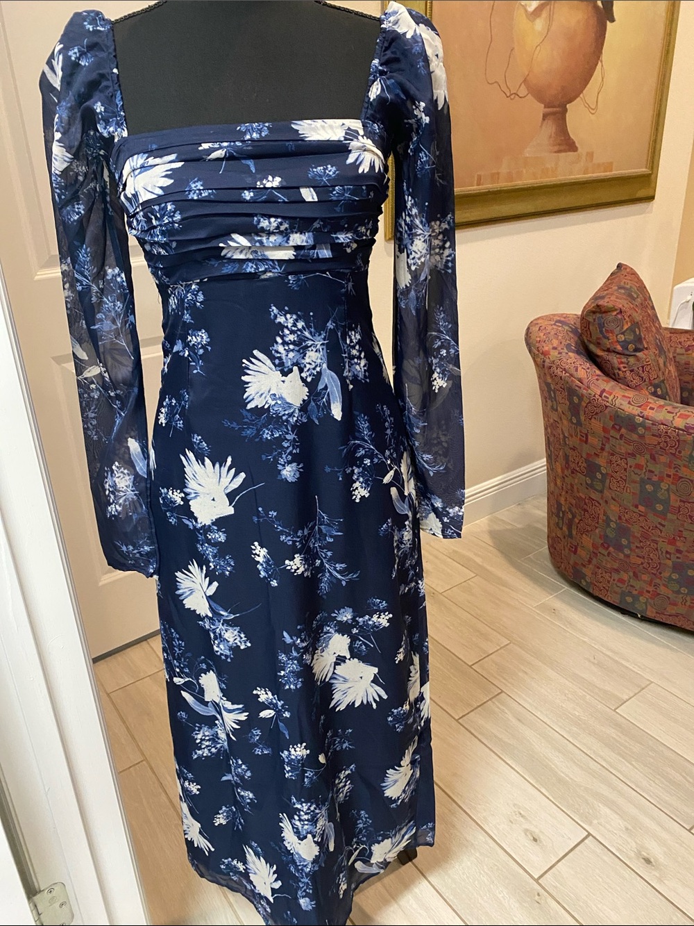 Abercrombie & Fitch Navy and White Floral Maxi Dress